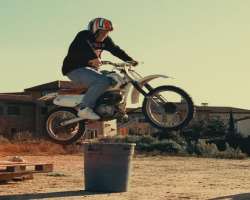 The star can also do stunts using a motorcycle.